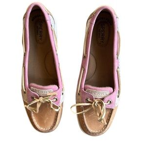 Sperry Angel Fish Open Mesh Top-Sider Classic Boat Shoe Tan & Rose Size 7